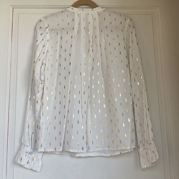 NEW Without Tag Off White Blouse With Gold Foul Detail By Monarc - Picture 7 of 7